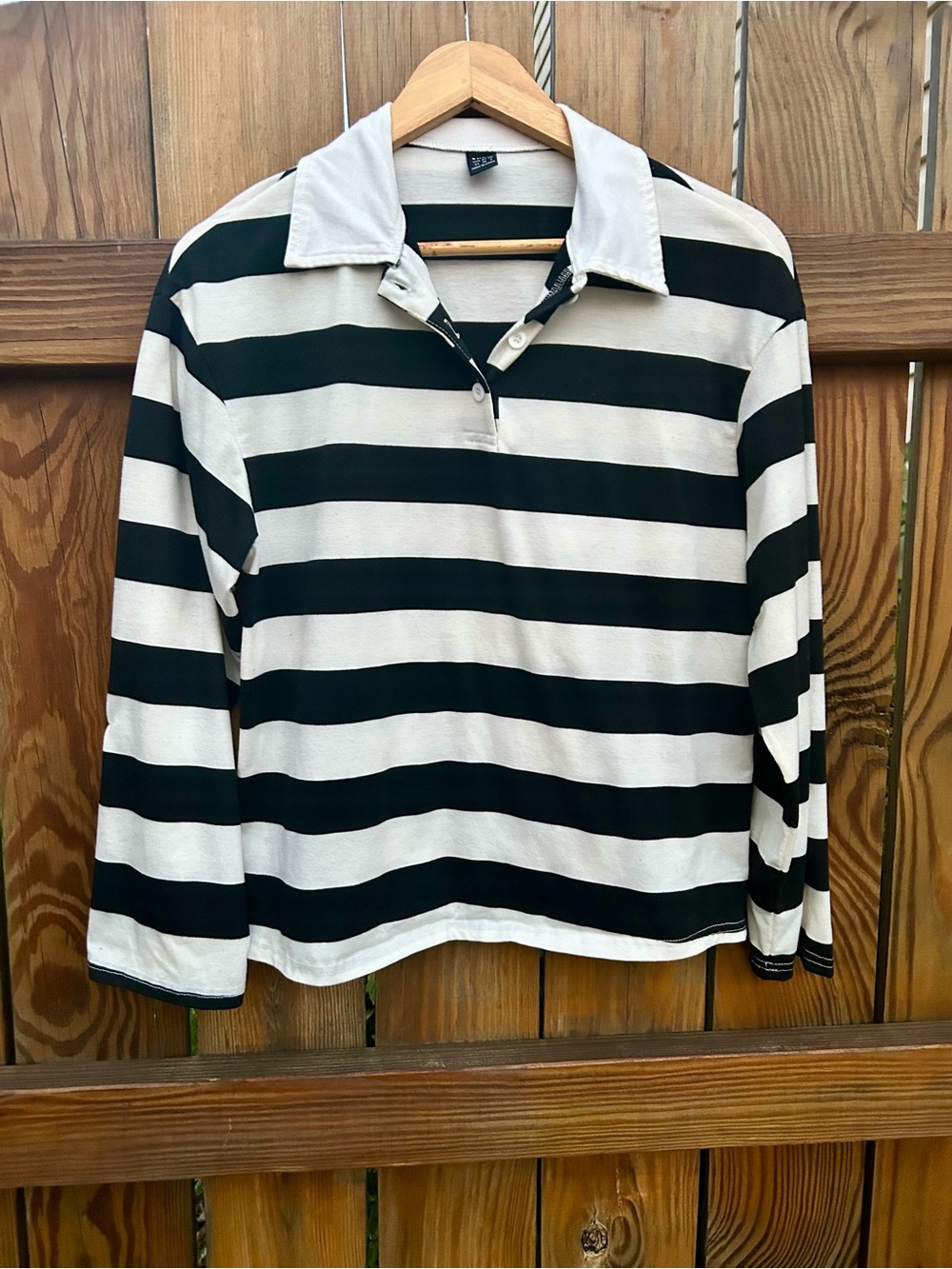 Classic Rugby Shirt Black & White Stripe Button Uo Sz. XS